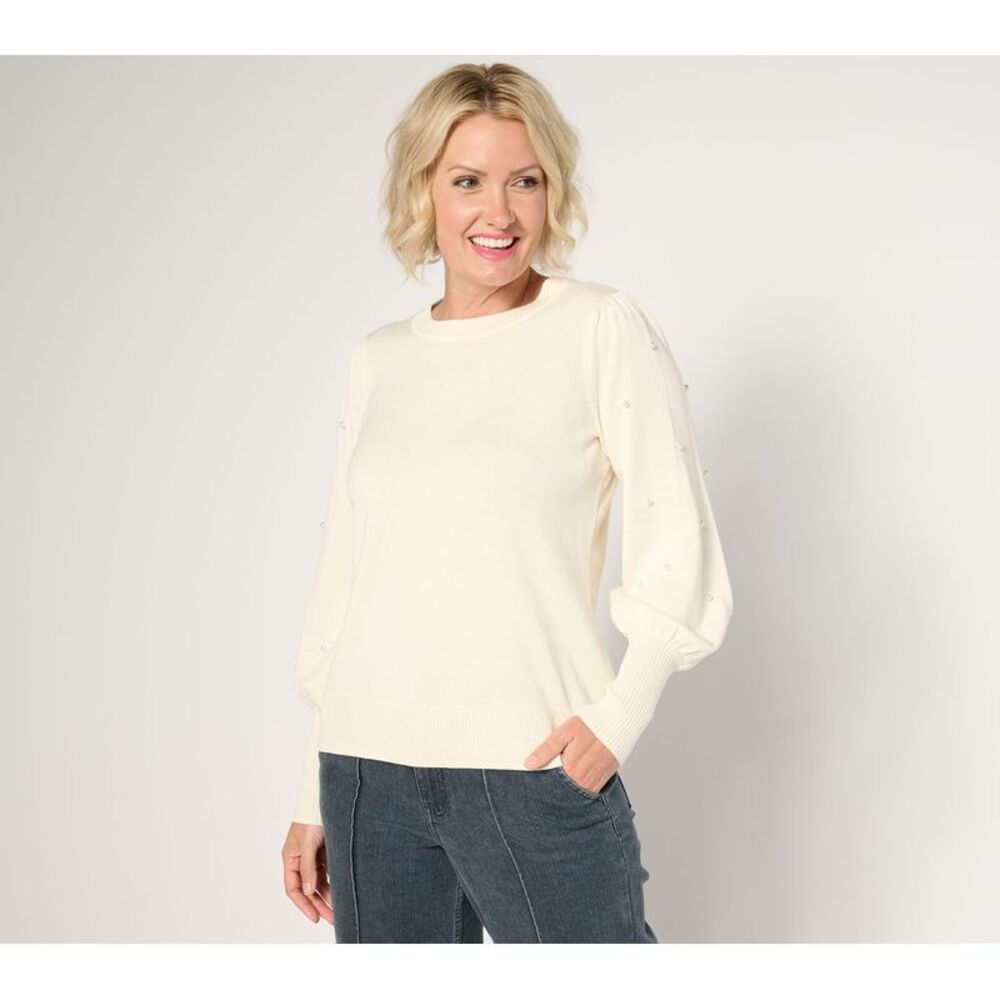 Top Knot Women's Sweater Sz XL Class & Sass Miss Jo Pearl White A674040